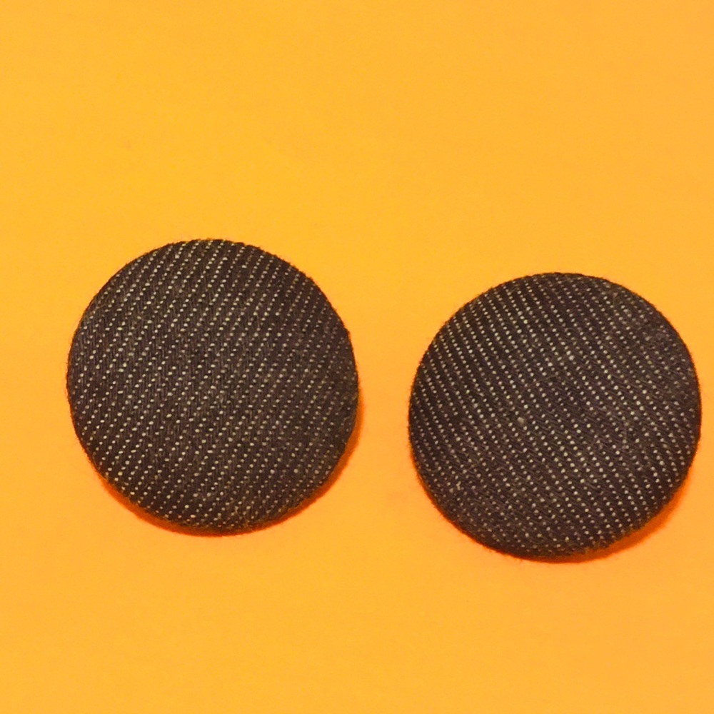 Blue Fabric Vintage Button Earrings